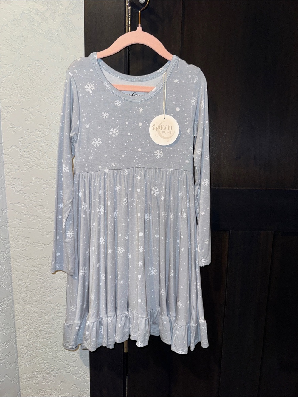Girls' Light Gray Snowflake Long-Sleeve Dress